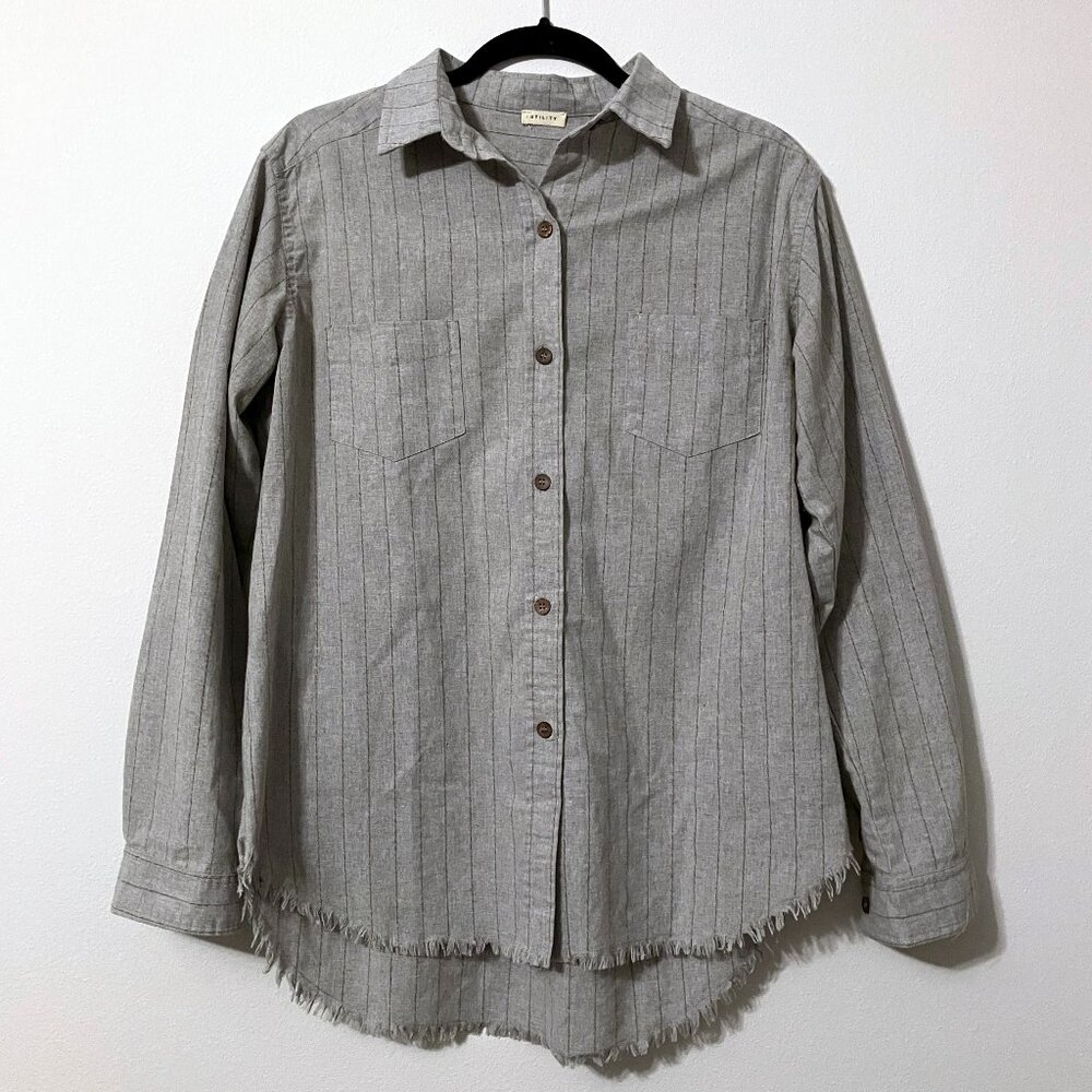 Women's Casual Pinstripe, Button-Down Long Sleeve, Subtle Blue/Gray Color, Large